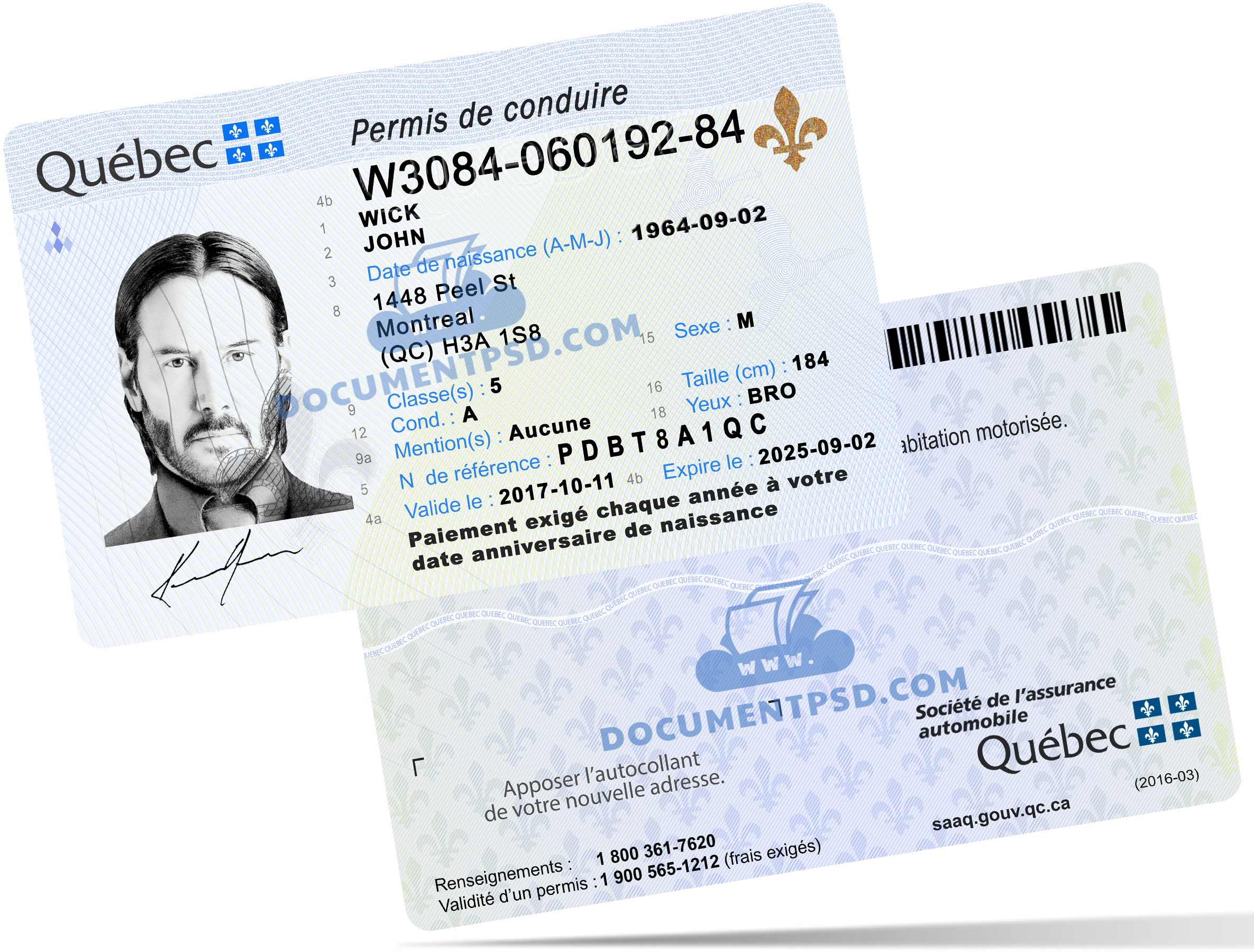 Quebec Driver License PSD Template