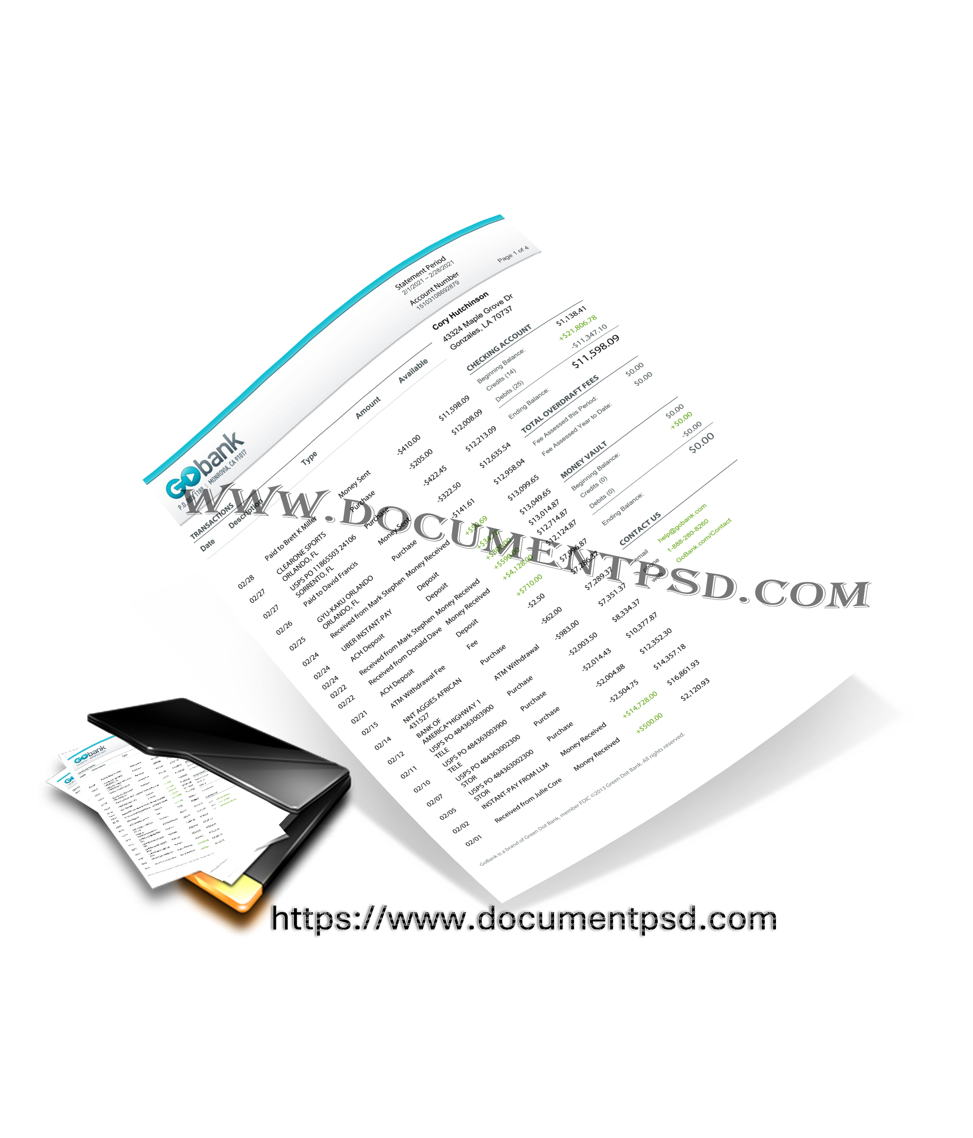 GO bank hecking account statement USA CALIFORNIA