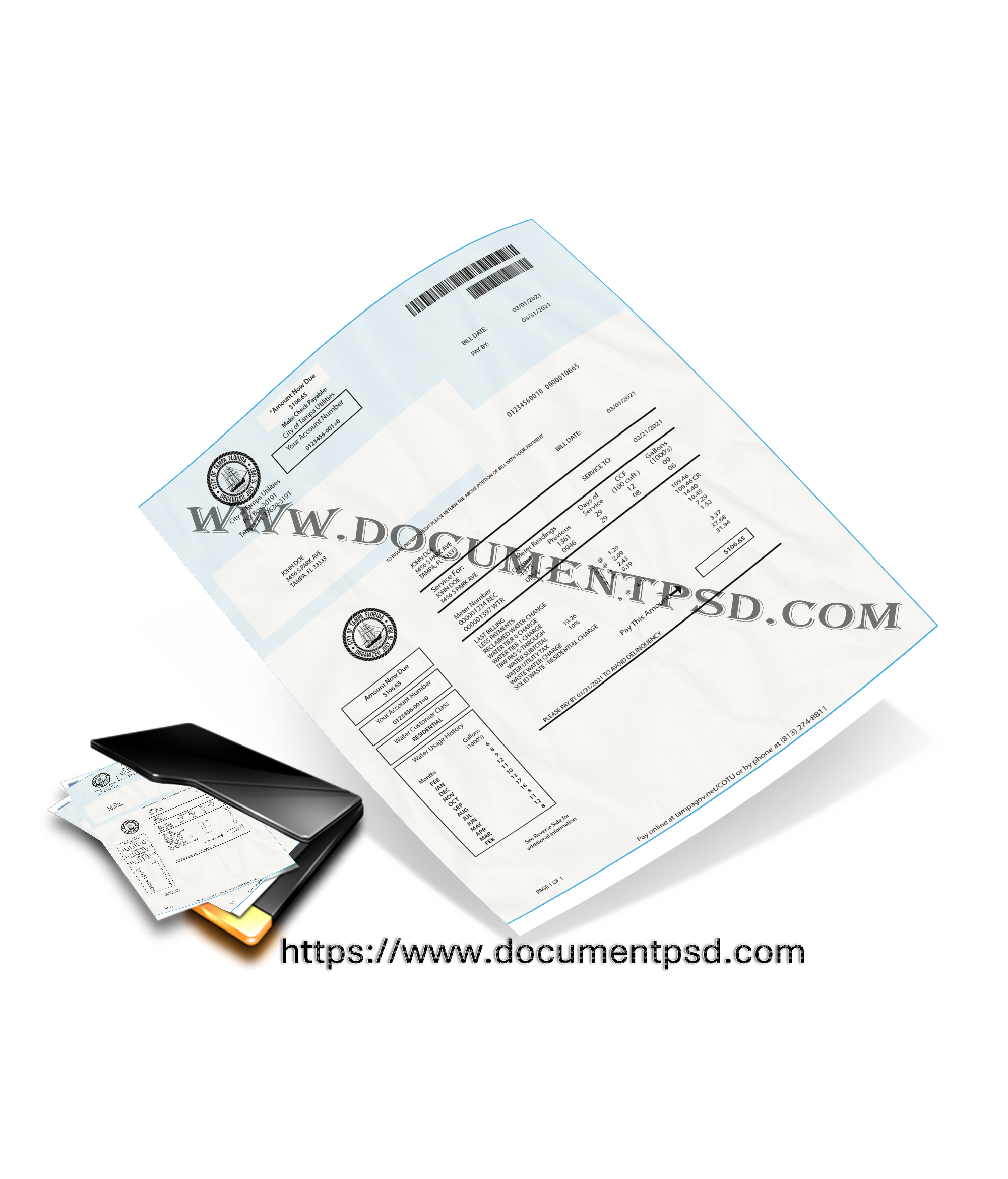 Florida water utility bill United States PSD Template