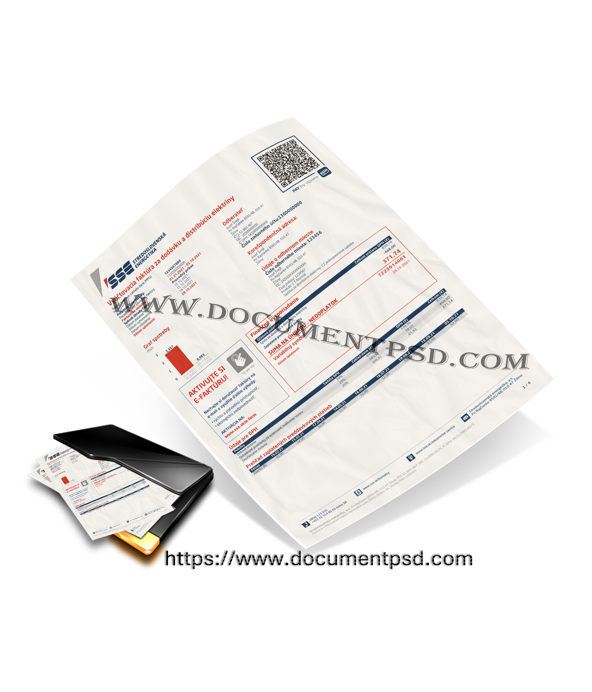 SSE Electricity Invoice Stredoslovenská energetika, a.s.). Slovakia PSD Template
