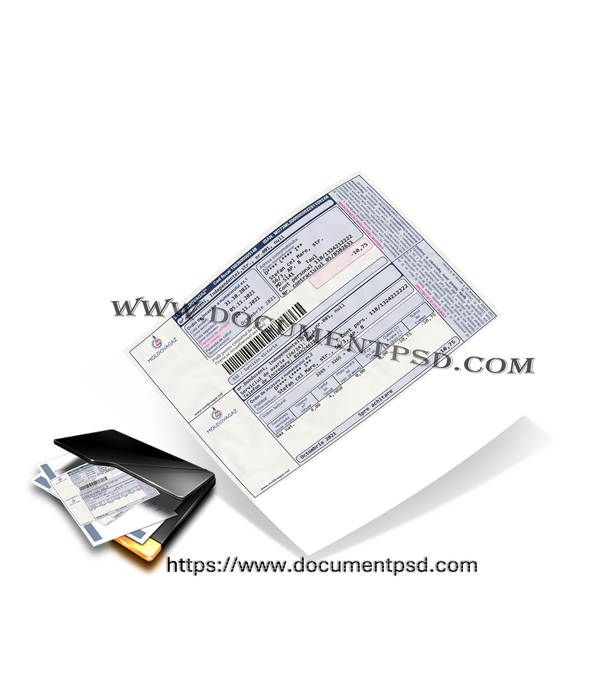 Moldovagaz Payment Invoice / Cash Order Moldova PSD Template