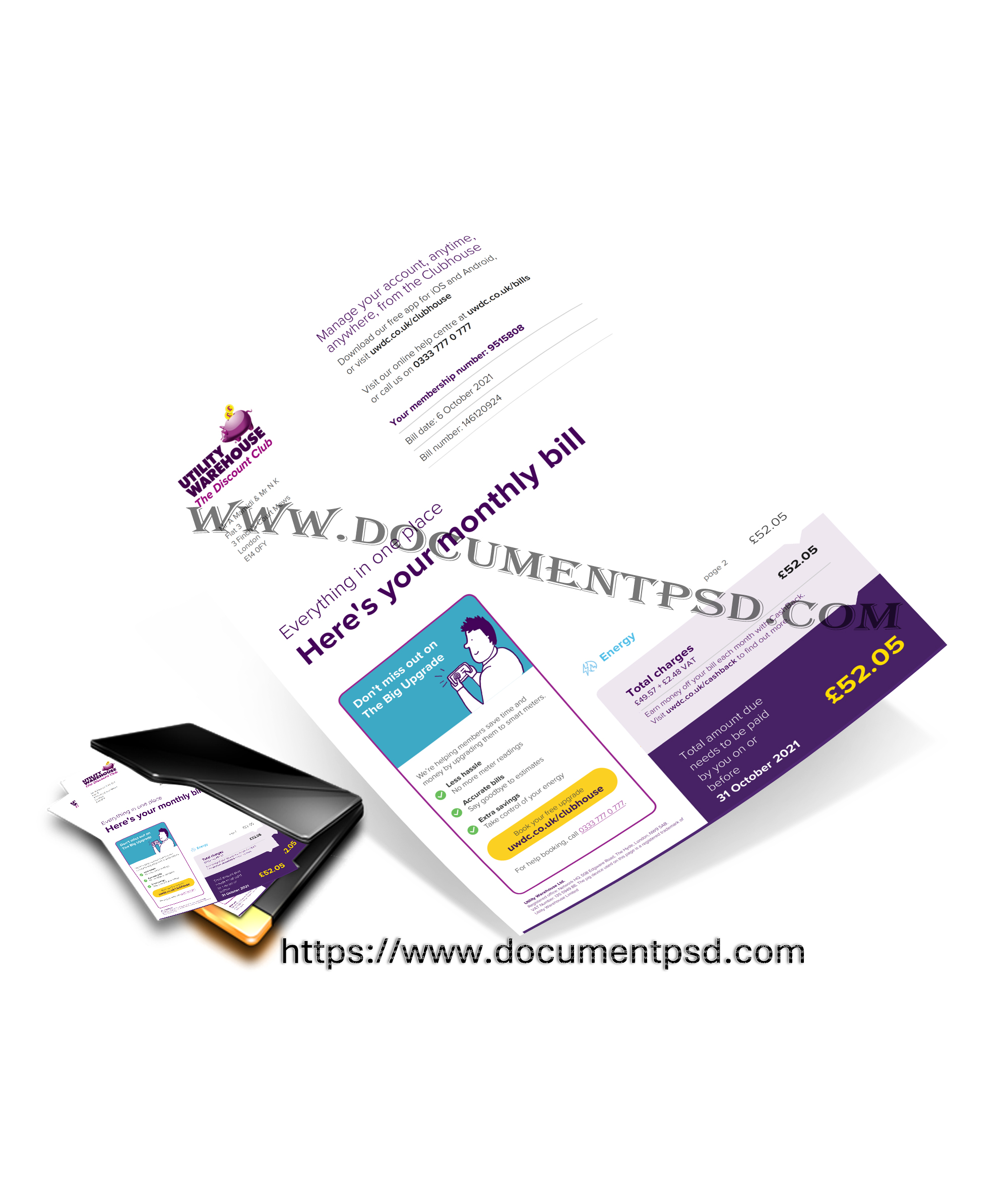 Utility Warehouse Monthly Bill United Kingdom PSD Template