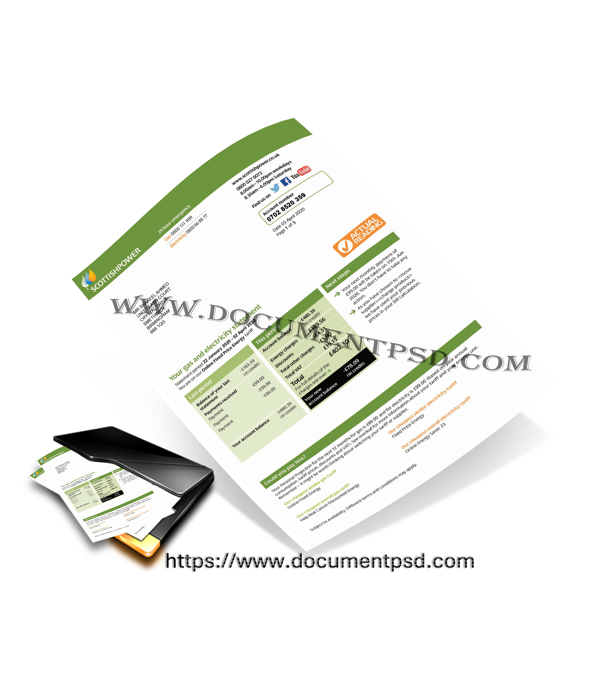 ScottishPower Gas and Electricity Statement. United Kingdom. PSD Templates