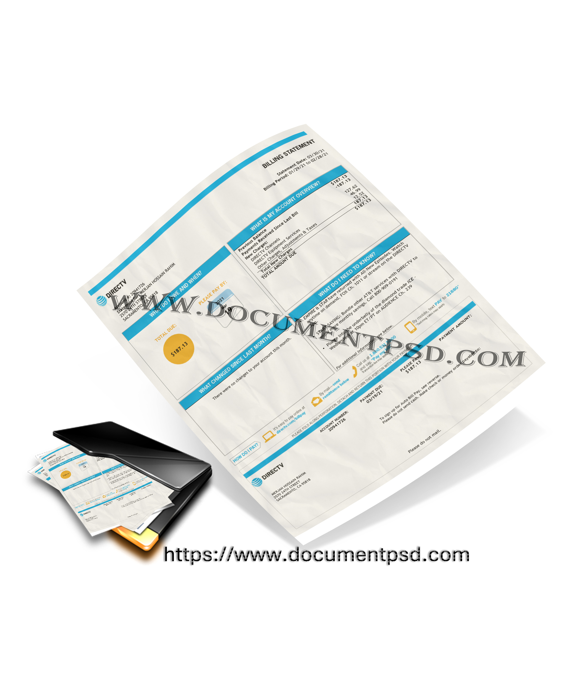 DIRECTV Billing Statement.California United States PSD Template