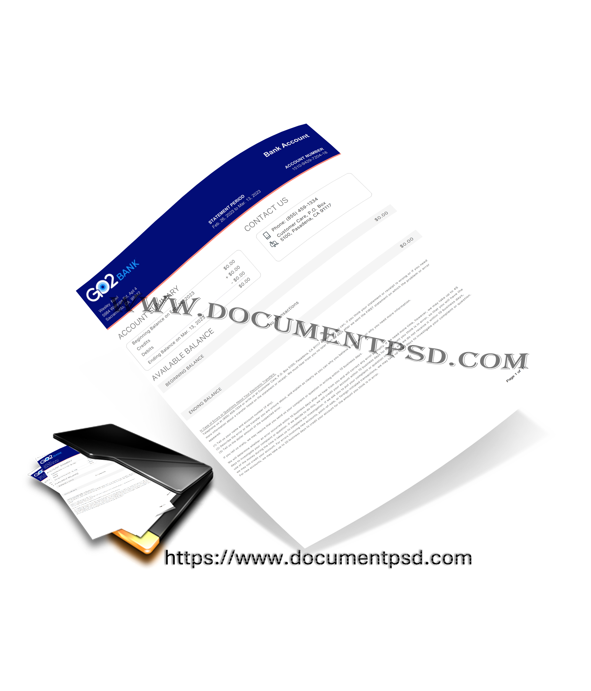 GO2bank Bank account statement USA