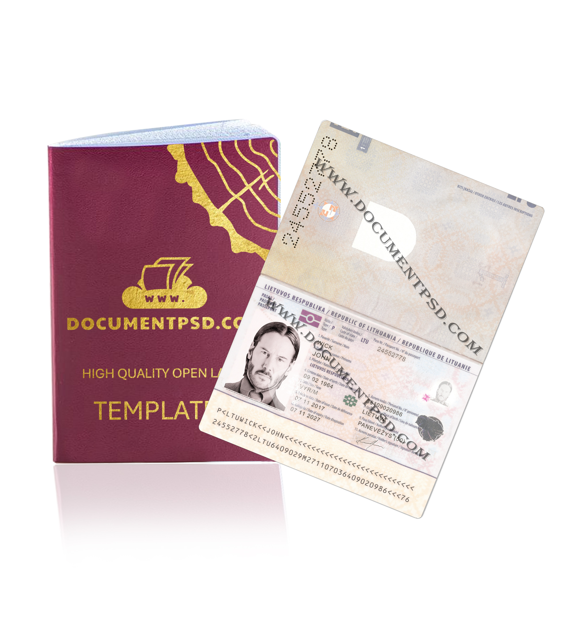 Lithuania Passport PSD Template
