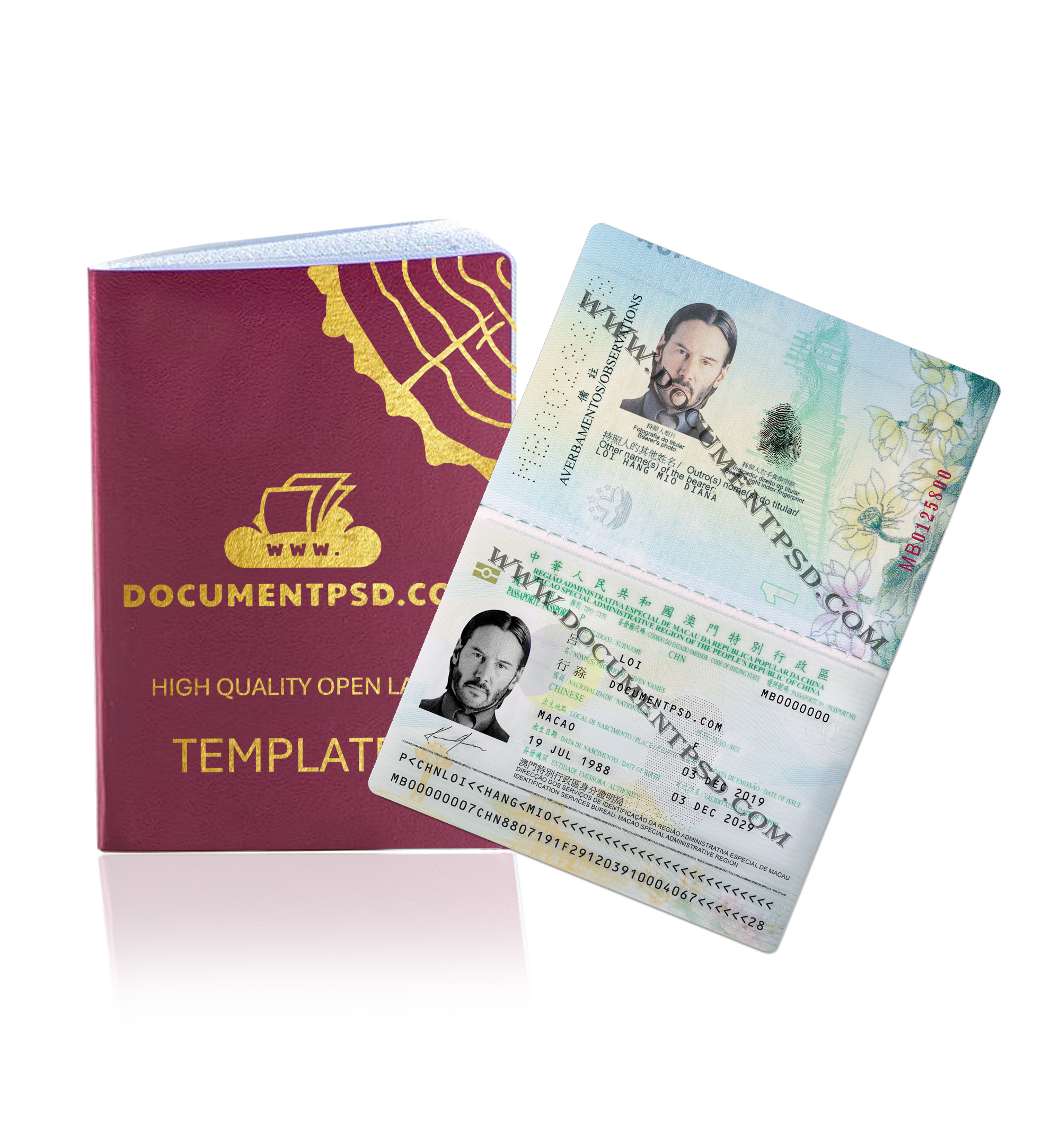 China Passport Macao NEW PSD Template