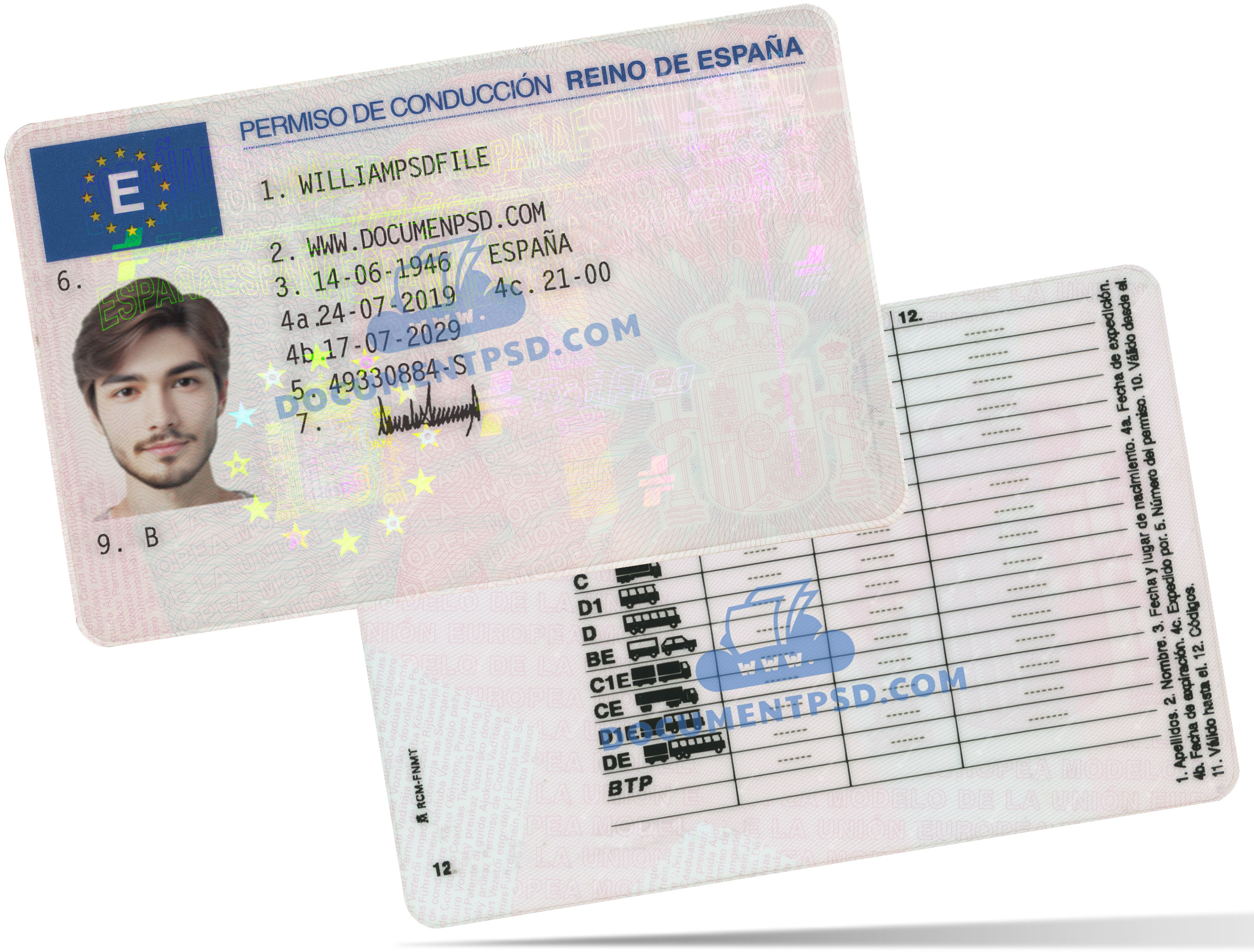 Spain Driver License PSD Template