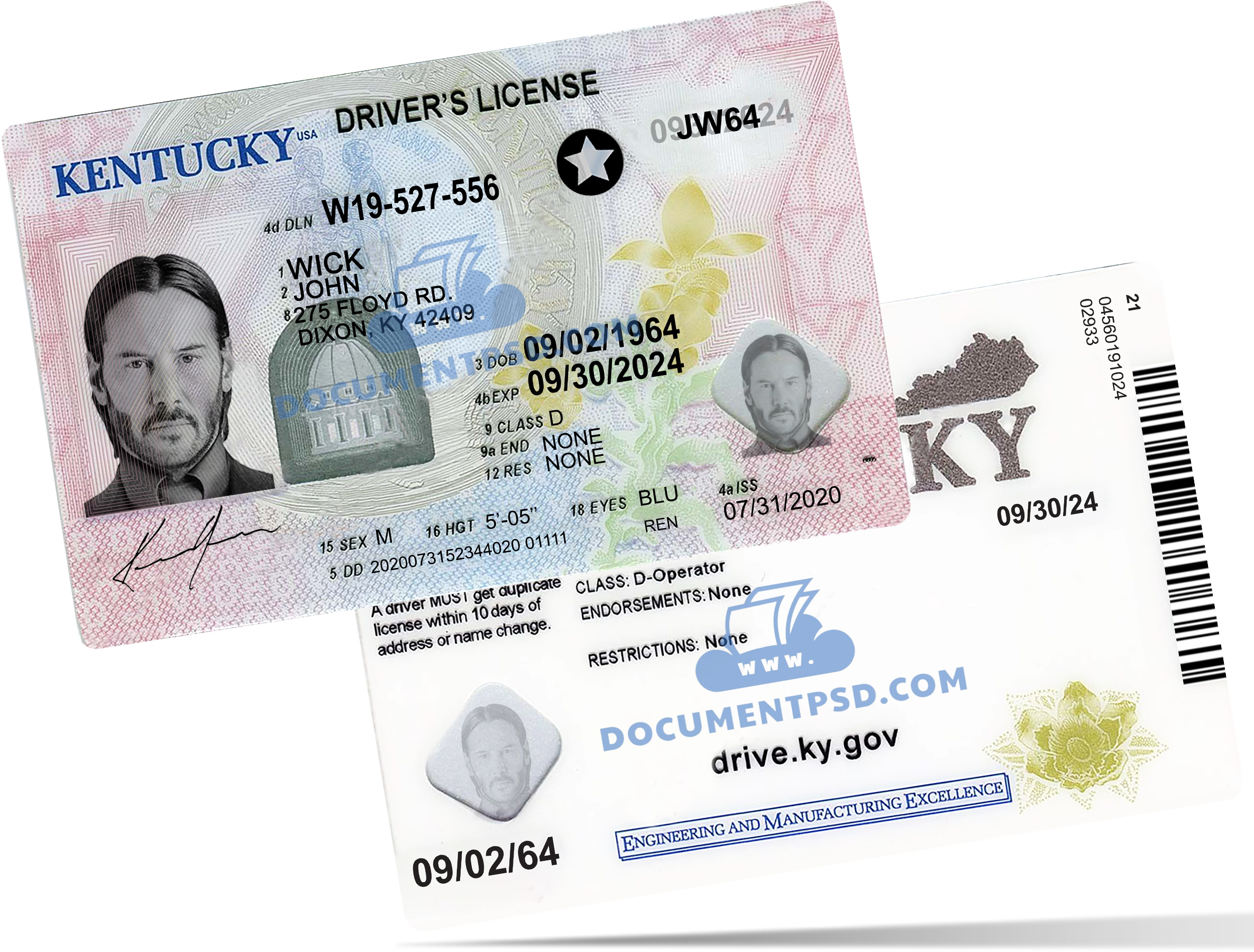 Kentucky Driver License NEW PSD Template