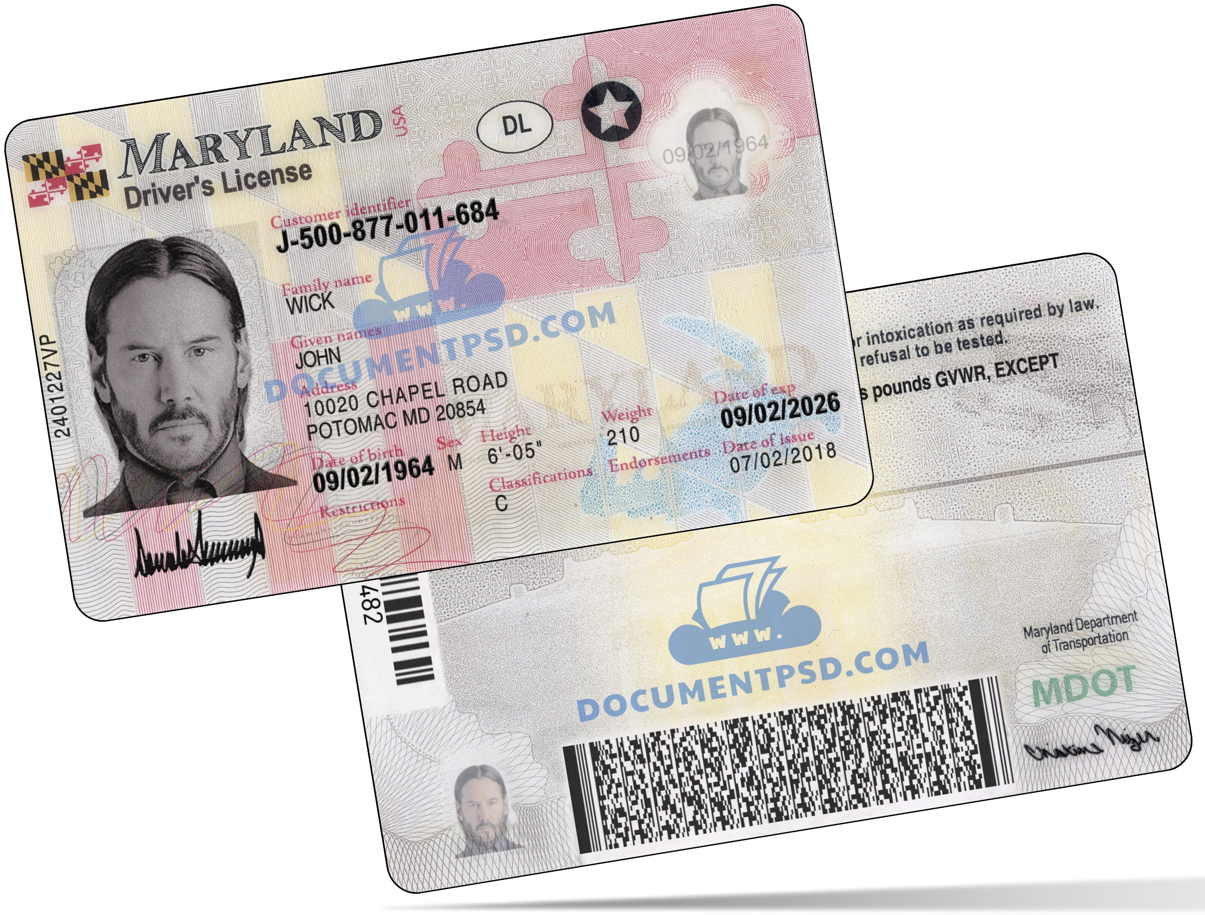 Maryland Driver License PSD Template