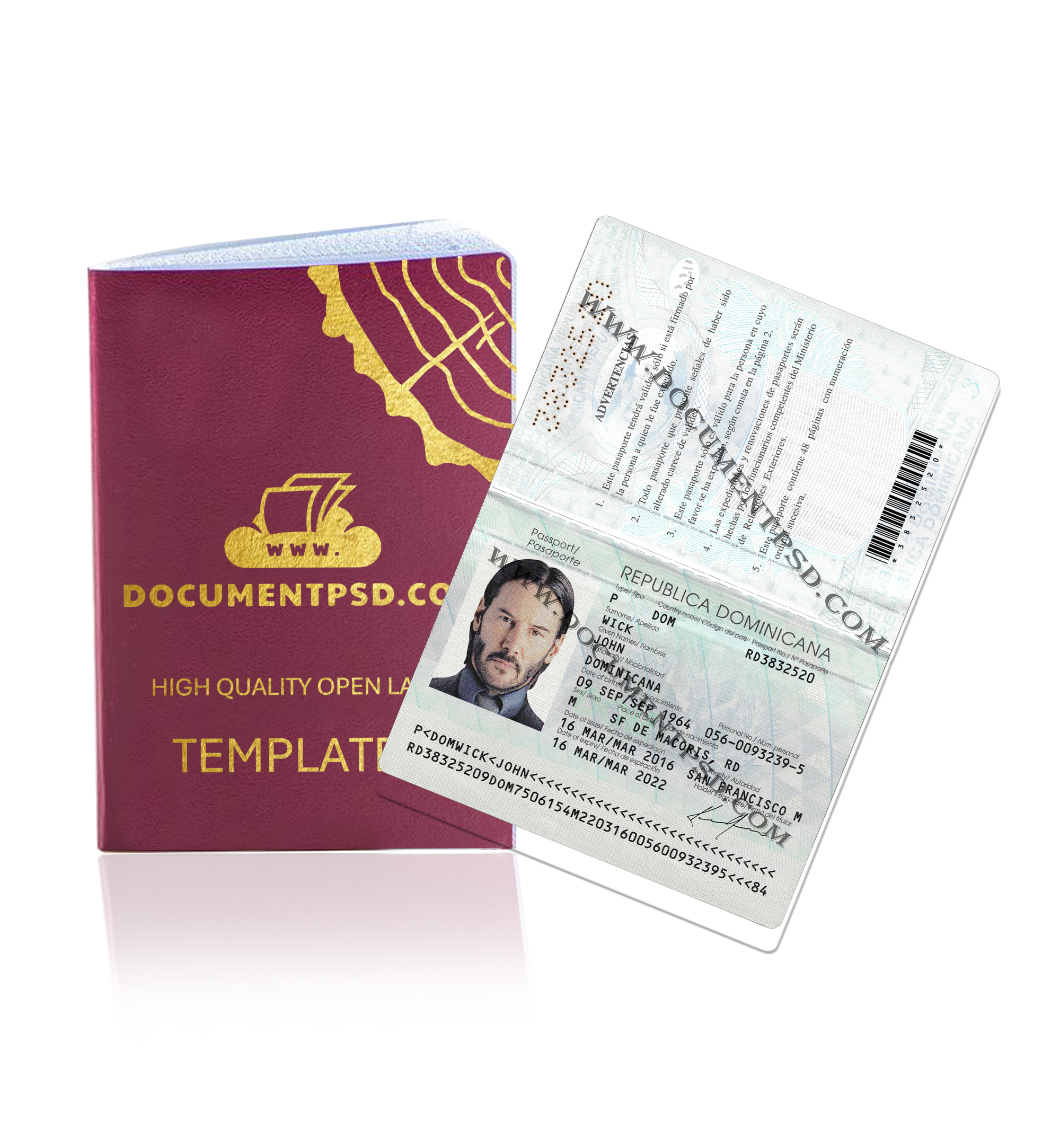 Dominicana Republic Passport PSD Template