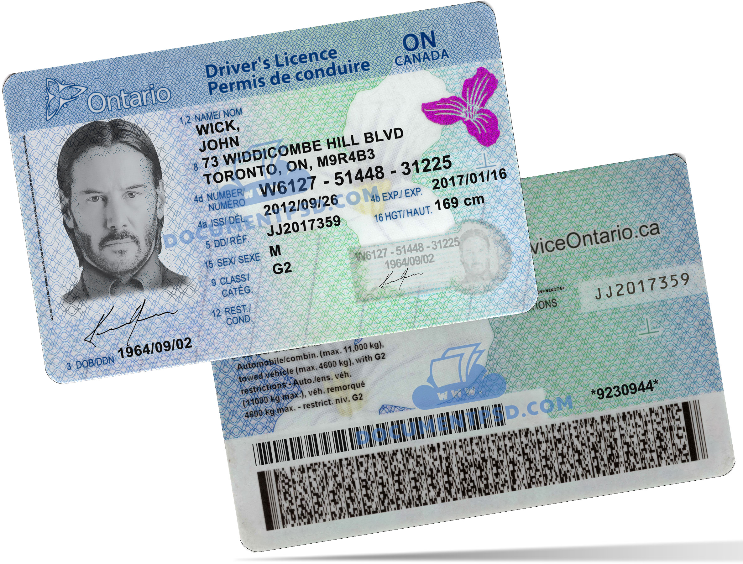 Ontario Driver License PSD Template