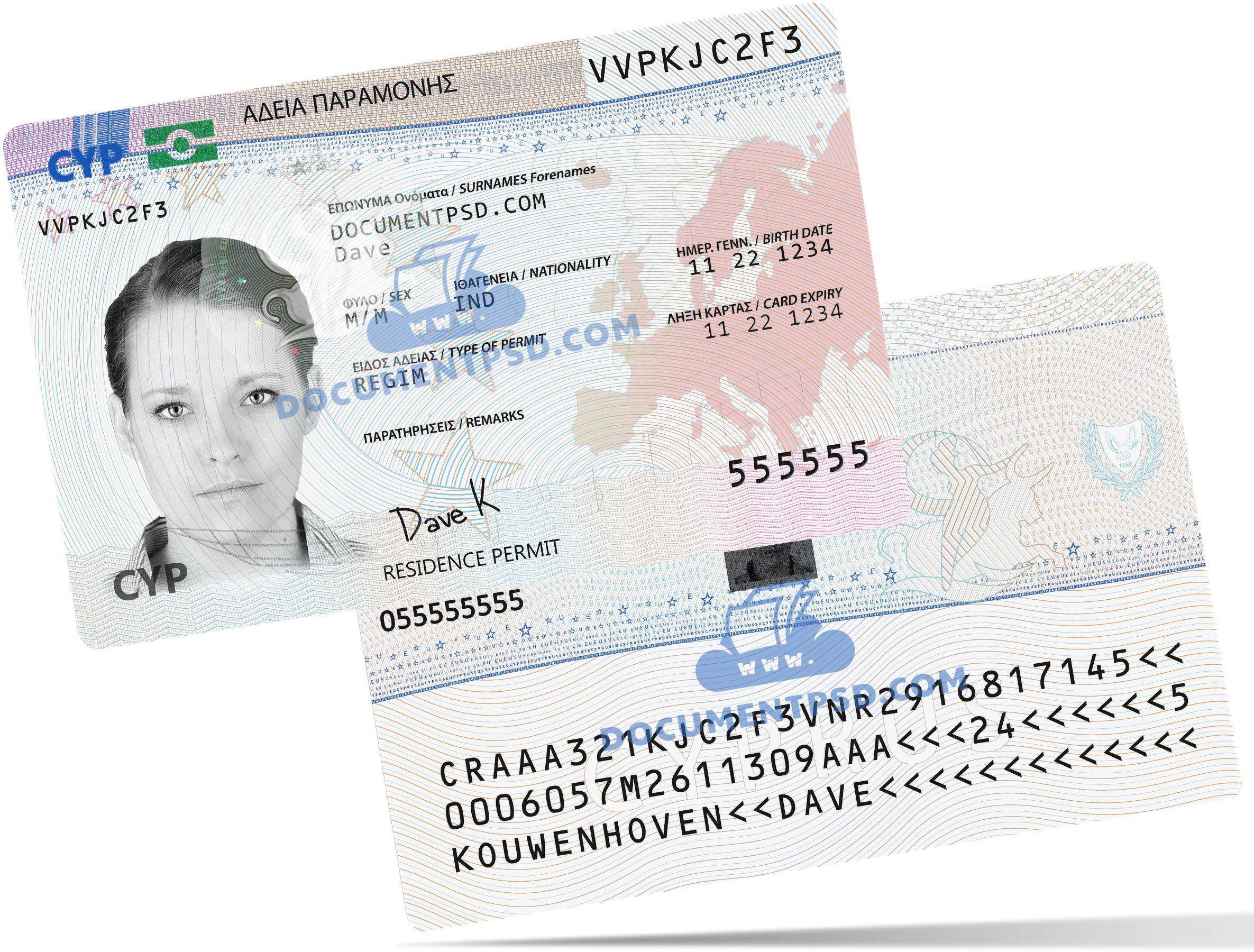 Cyprus Residence Permit PSD Template +UV