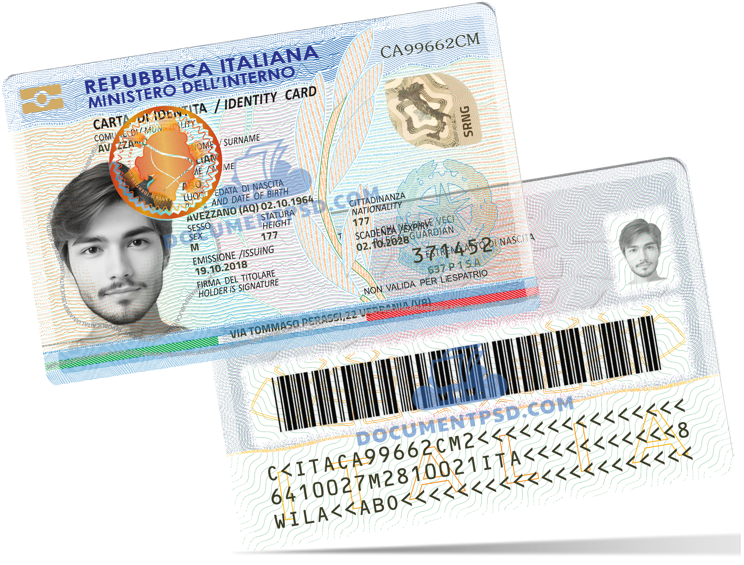 Italy ID CARD VECTOR  QUALITY PSD TEMPLATE