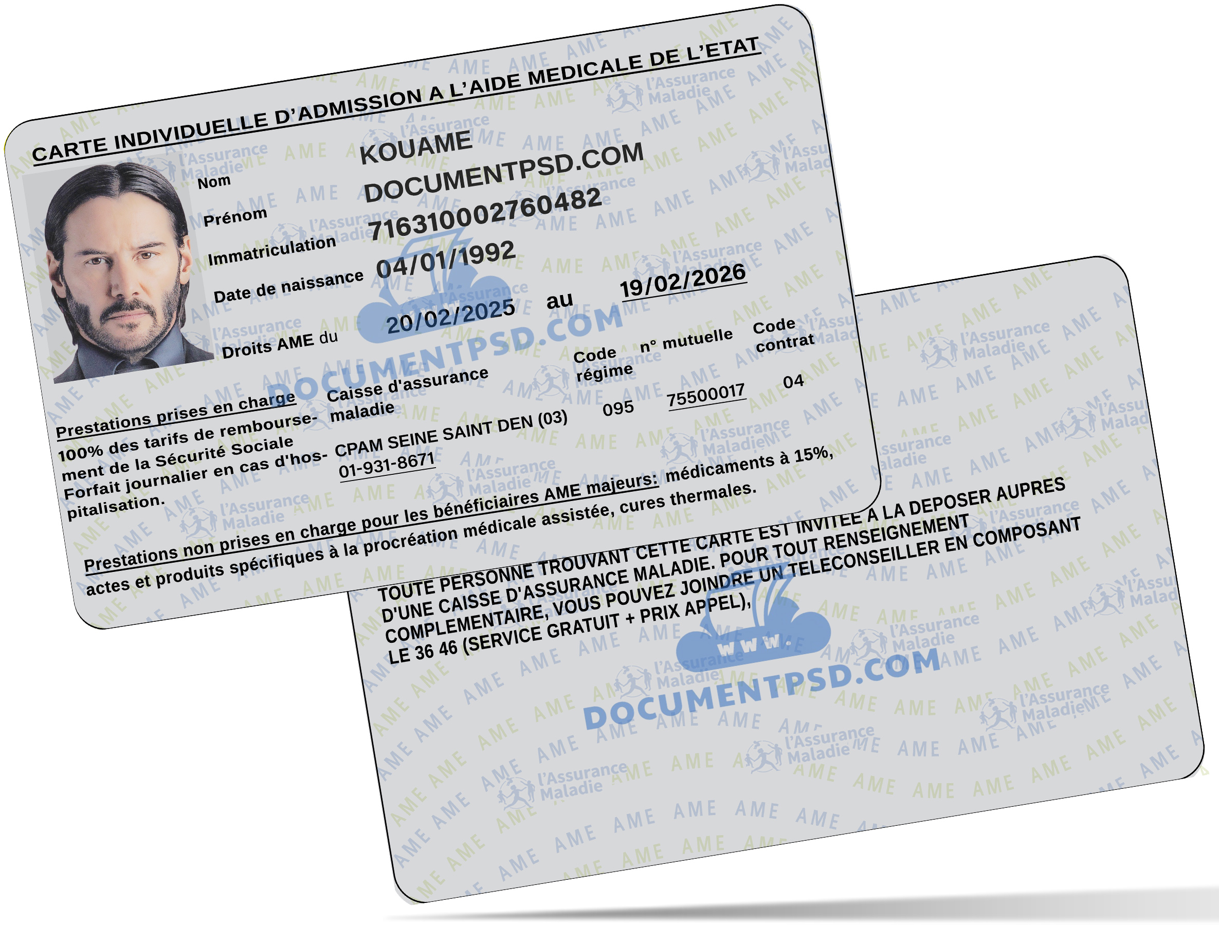 Carte individuelle  (AME) FRANCE PSD Template