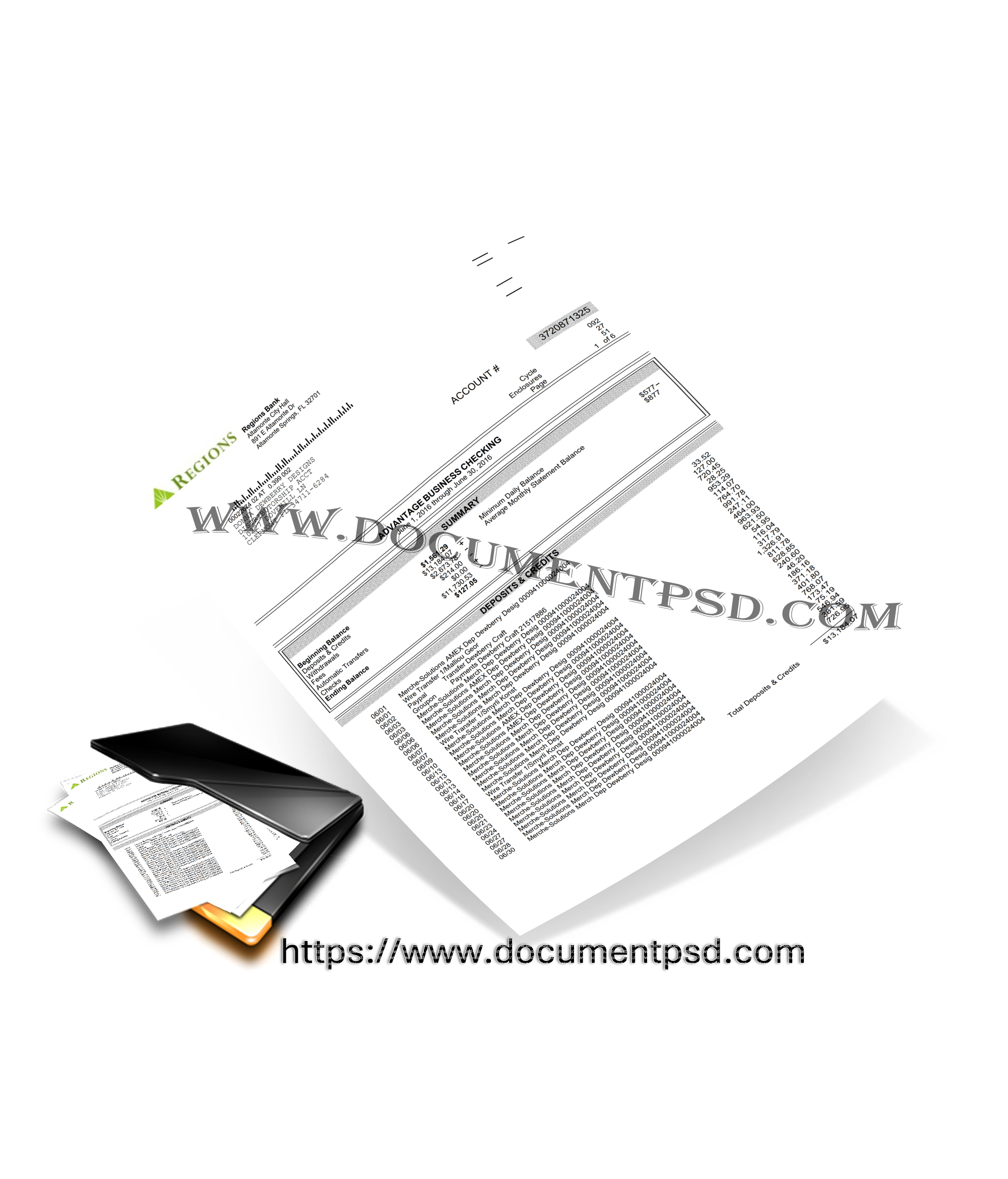 Regions Bank Bank account statement USA